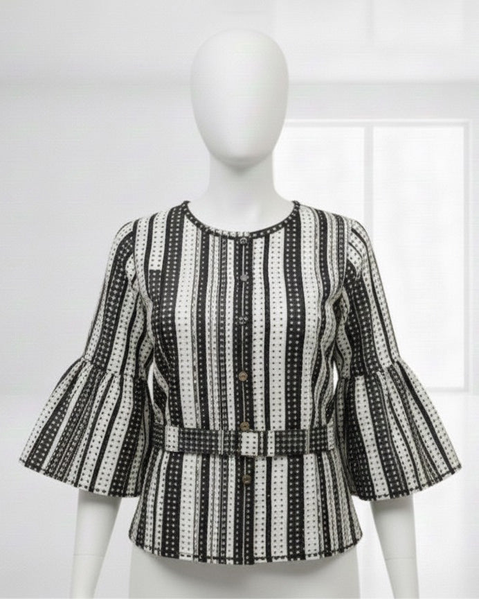 Retro Belted Ruffle Blouse