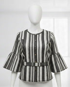 Retro Belted Ruffle Blouse