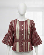 Retro Belted Ruffle Blouse