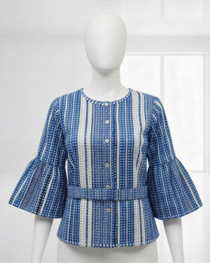 Retro Belted Ruffle Blouse